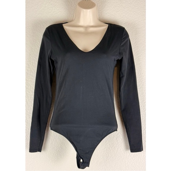 Everlane The V Neck Long Sleeve Body Suit Thong in Black, size Small - Picture 2 of 10